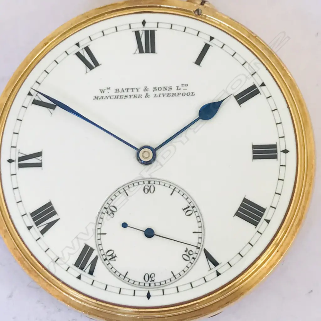 Edwardian 18ct gold open face pocket watch, by Batty & Sons, Manchester Image 1++