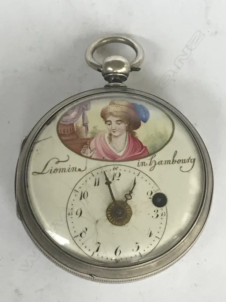French silver consular cased pocket watch signed Liomin in Hambourg, with German verge movement. Image 1++