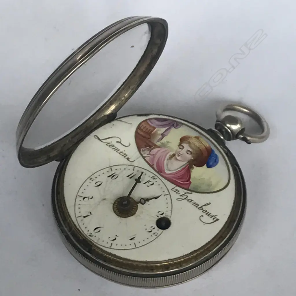 French silver consular cased pocket watch signed Liomin in Hambourg, with German verge movement. Image 1++