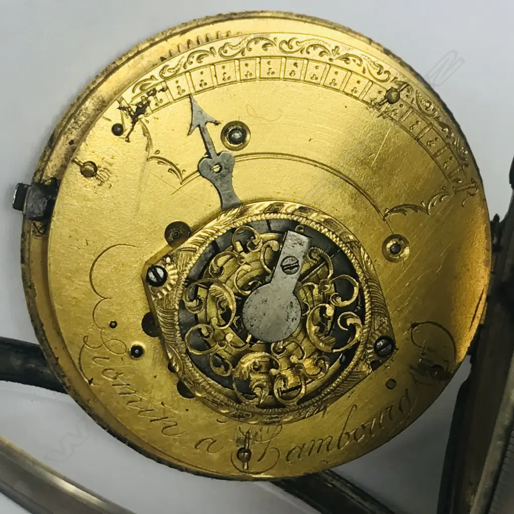French silver consular cased pocket watch signed Liomin in Hambourg, with German verge movement. Image 1++