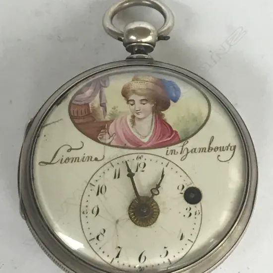 French silver consular cased pocket watch signed Liomin in Hambourg, with German verge movement.