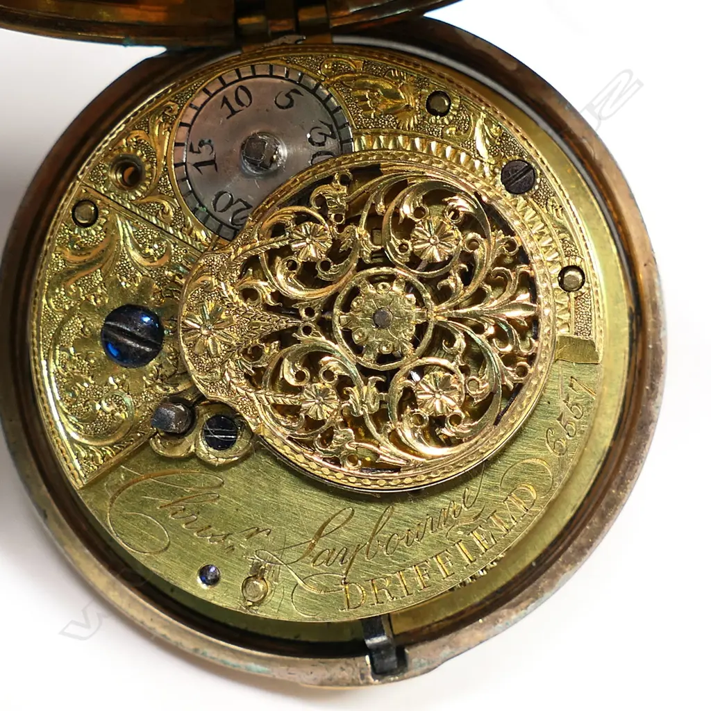 Gilt brass pair case pocket watch, by Christopher Laybourne, Driffield, number 6557, c.1800 Image 1++