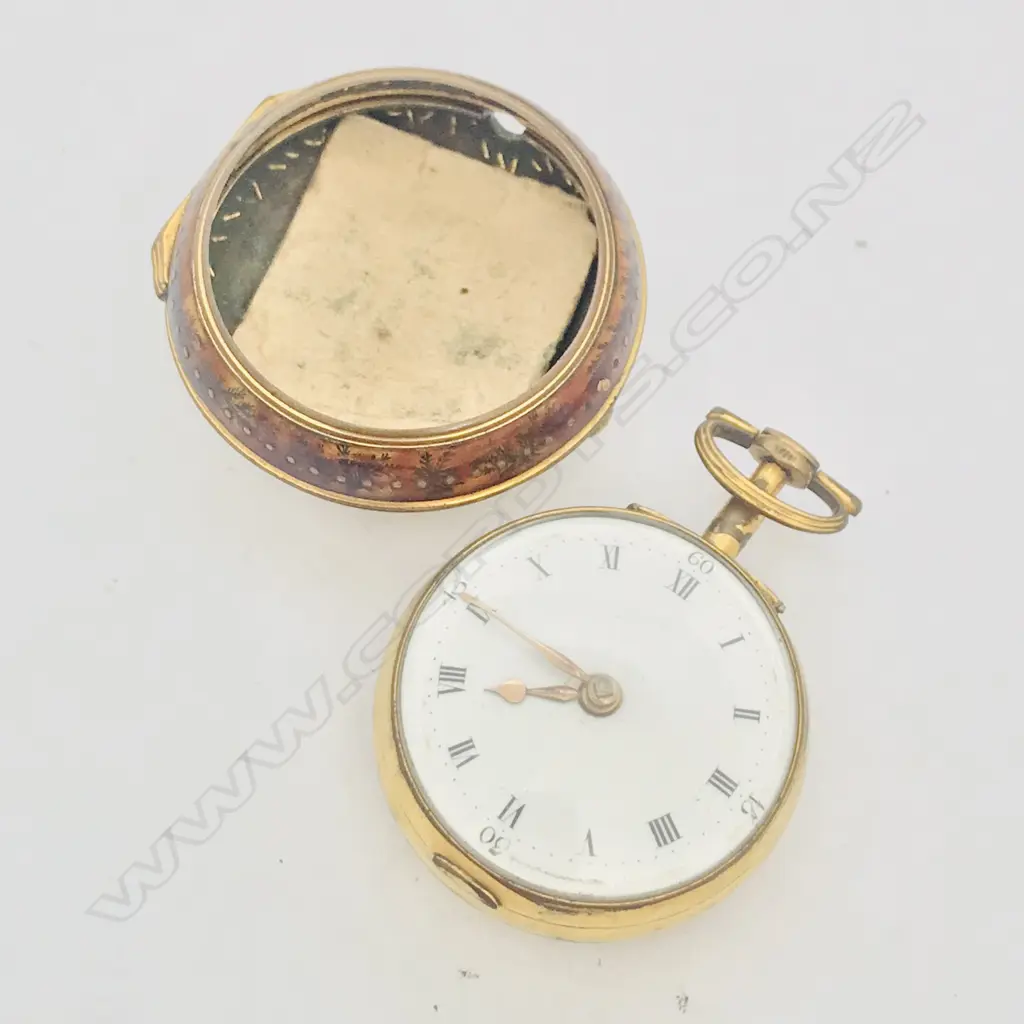 Underpainted horn pair case verge pocket watch, c.1780 Image 1++