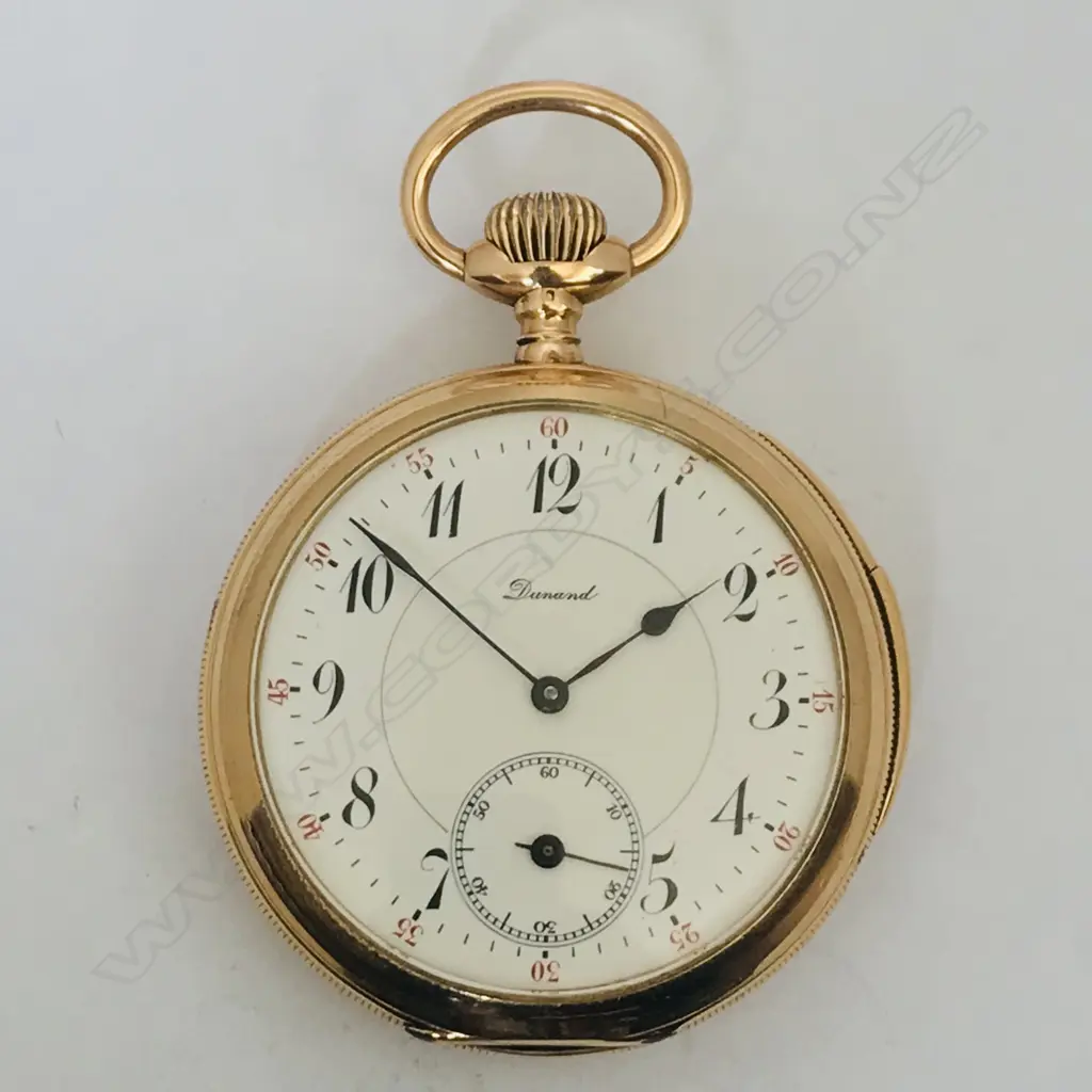 14ct gold Swiss open face quarter repeater pocket watch, signed 'Dunand' Image 1++