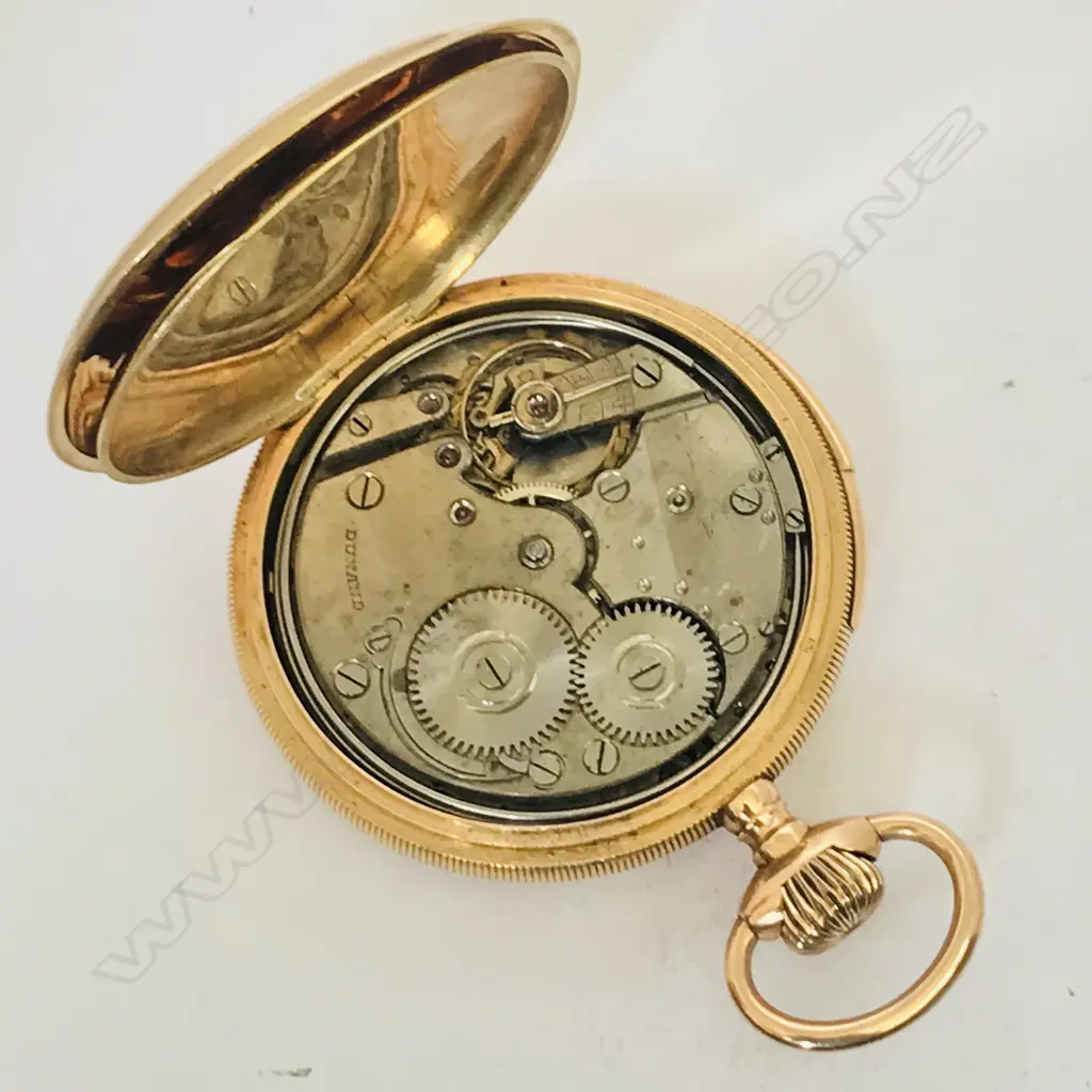 14ct gold Swiss open face quarter repeater pocket watch, signed 'Dunand' Image 1++
