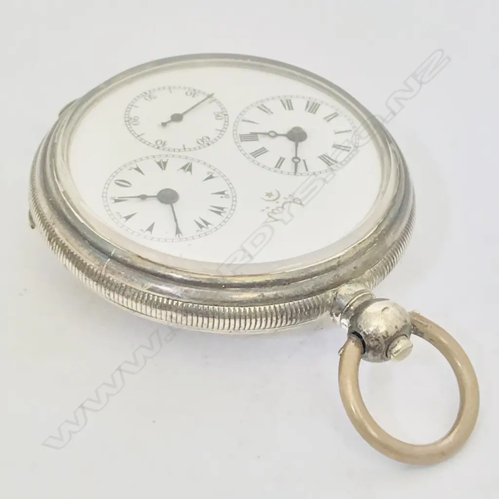 A Swiss .800 silver cased dual time zone pocket watch, for the Turkish market Image 1++