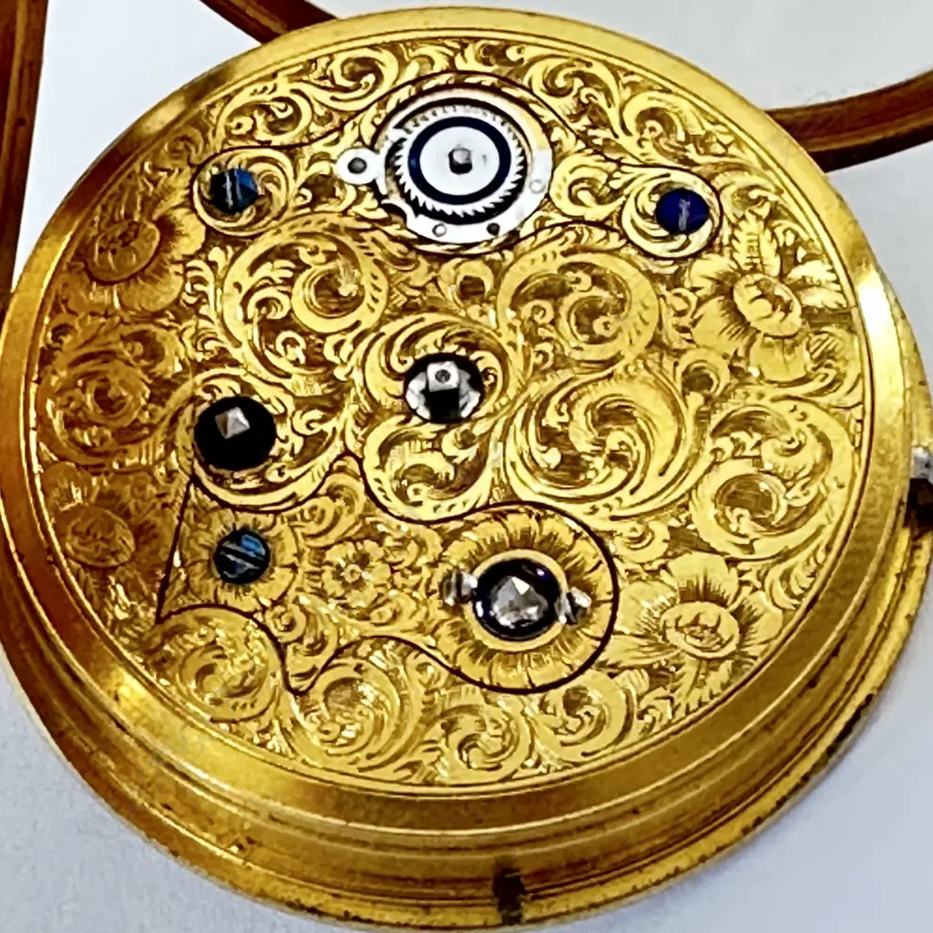 Armorial crested, 18ct gold, open face, transitional movement, pocket watch by Daniels Liverpool, number 6442 Image 1++