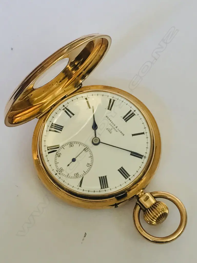 18ct gold half hunter pocket watch, signed Barraud and Lunds, London, number 3/4966 Image 1++