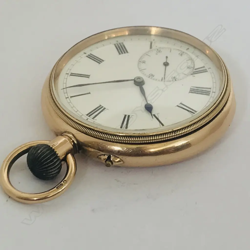 9ct gold open face pocket watch in Borgel's Patent screw case with Stauffer & Co 'Peerless' movement Image 1++