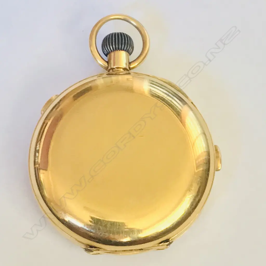 18ct gold hunter cased split seconds chronograph pocket watch, by Baume (Longines) Image 1++