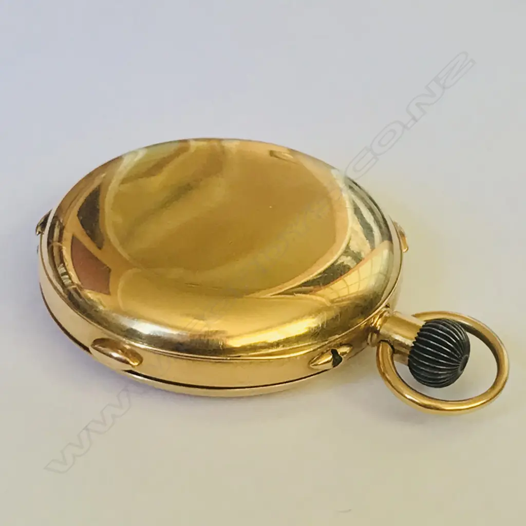 18ct gold hunter cased split seconds chronograph pocket watch, by Baume (Longines) Image 1++