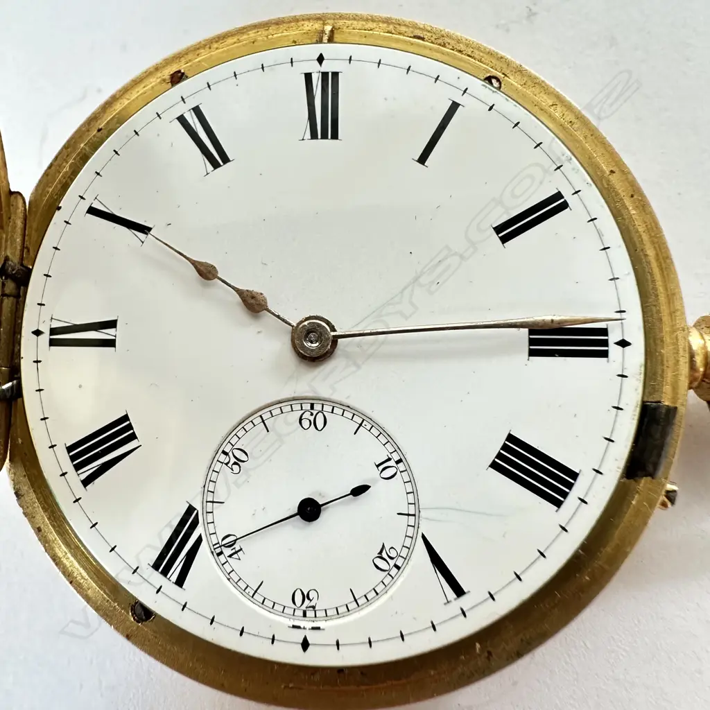 18ct gold half hunter pocket watch by the prominent maker Usher & Cole, London, number 28446, Image 1++