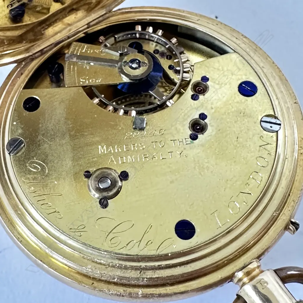 18ct gold half hunter pocket watch by the prominent maker Usher & Cole, London, number 28446, Image 1++