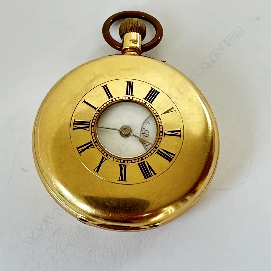 18ct gold half hunter pocket watch by the prominent maker Usher & Cole, London, number 28446, Image 1++