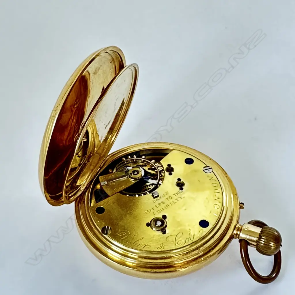18ct gold half hunter pocket watch by the prominent maker Usher & Cole, London, number 28446, Image 1++