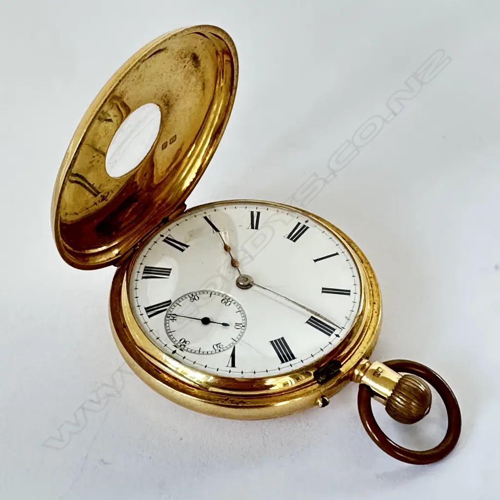 18ct gold half hunter pocket watch by the prominent maker Usher & Cole, London, number 28446, Image 1++