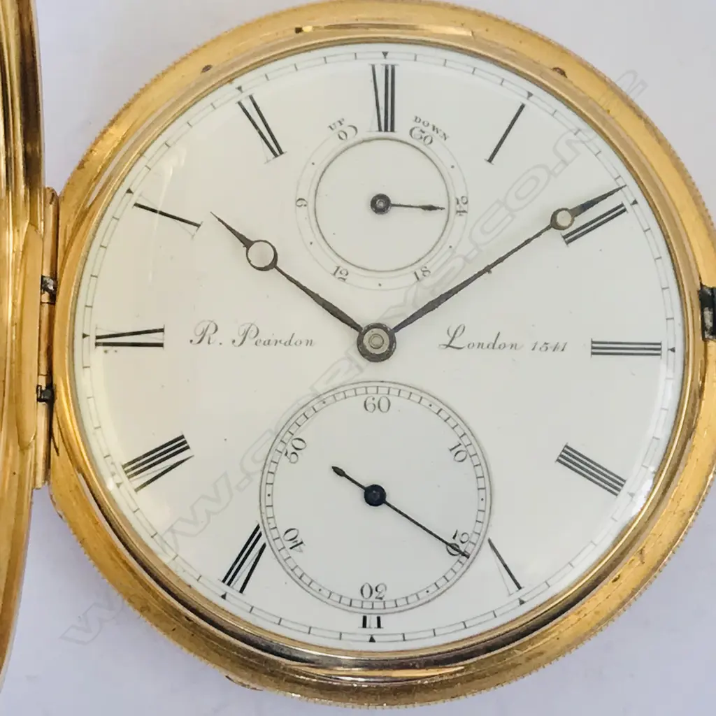 Fine Victorian 18ct gold hunter pocket watch with up/down dial, by Richard Peardon, London, Image 1++