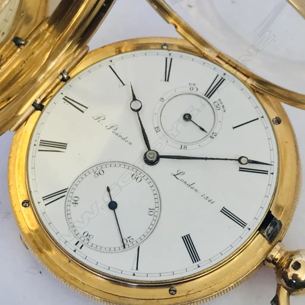 Fine Victorian 18ct gold hunter pocket watch with up/down dial, by Richard Peardon, London, Image 1++