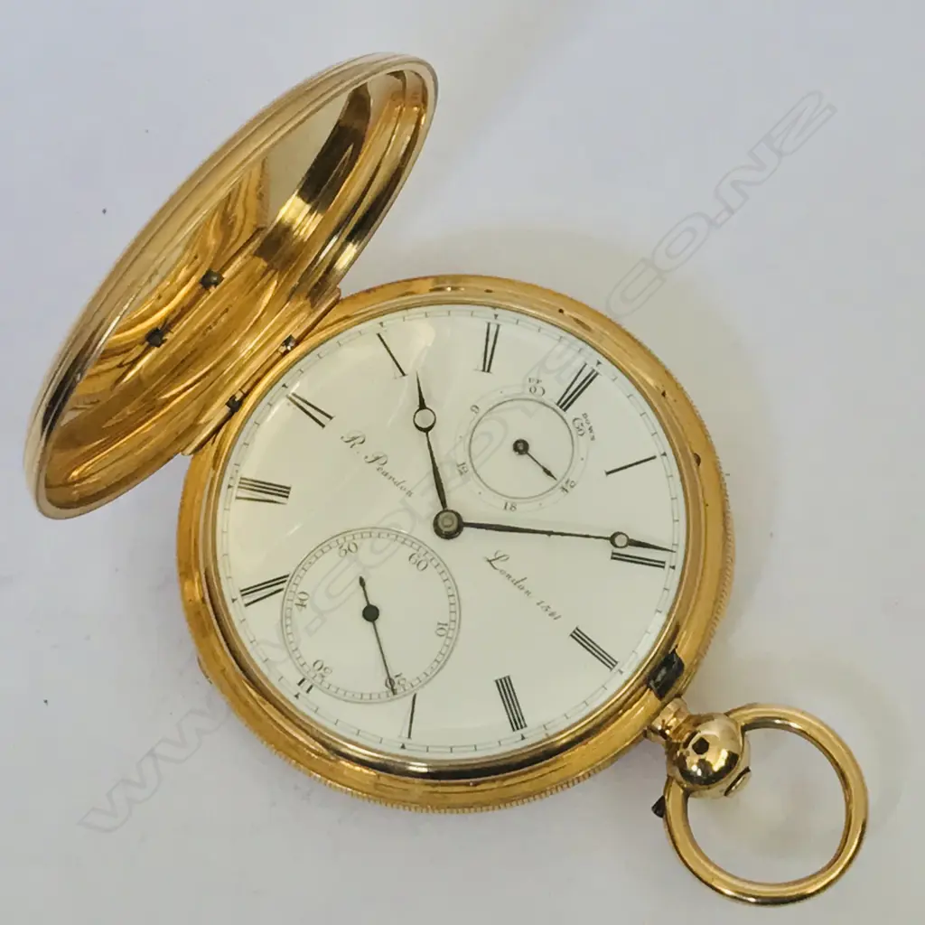 Fine Victorian 18ct gold hunter pocket watch with up/down dial, by Richard Peardon, London, Image 1++