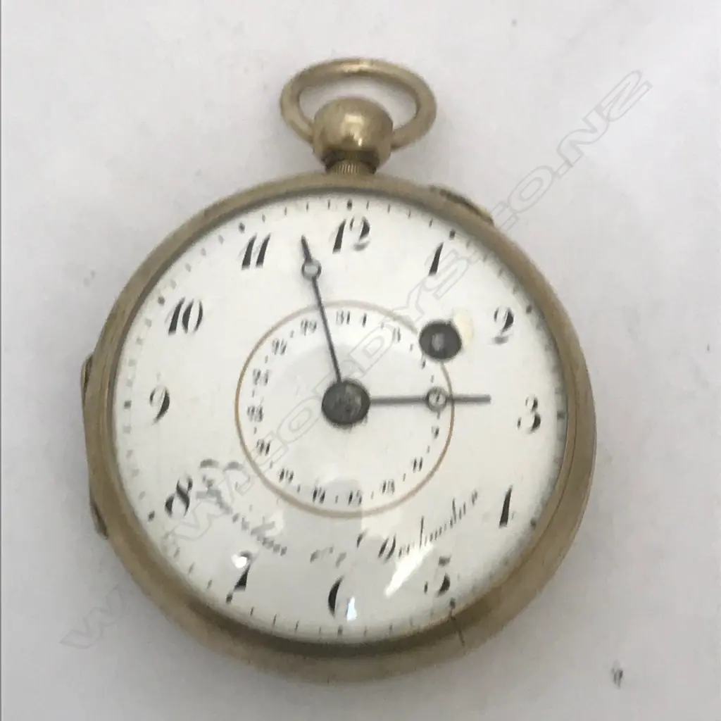 Early 19thC nickel cased open faced pocket watch marked 'Esquivilion & Dechoudan' Image 1++