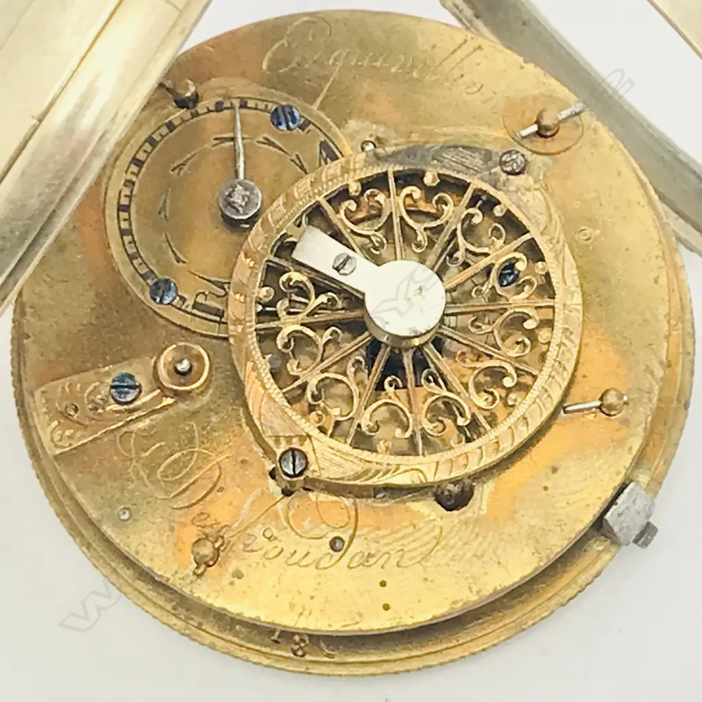 Early 19thC nickel cased open faced pocket watch marked 'Esquivilion & Dechoudan' Image 1++