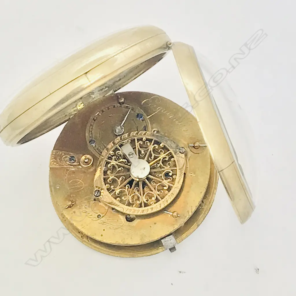 Early 19thC nickel cased open faced pocket watch marked 'Esquivilion & Dechoudan' Image 1++