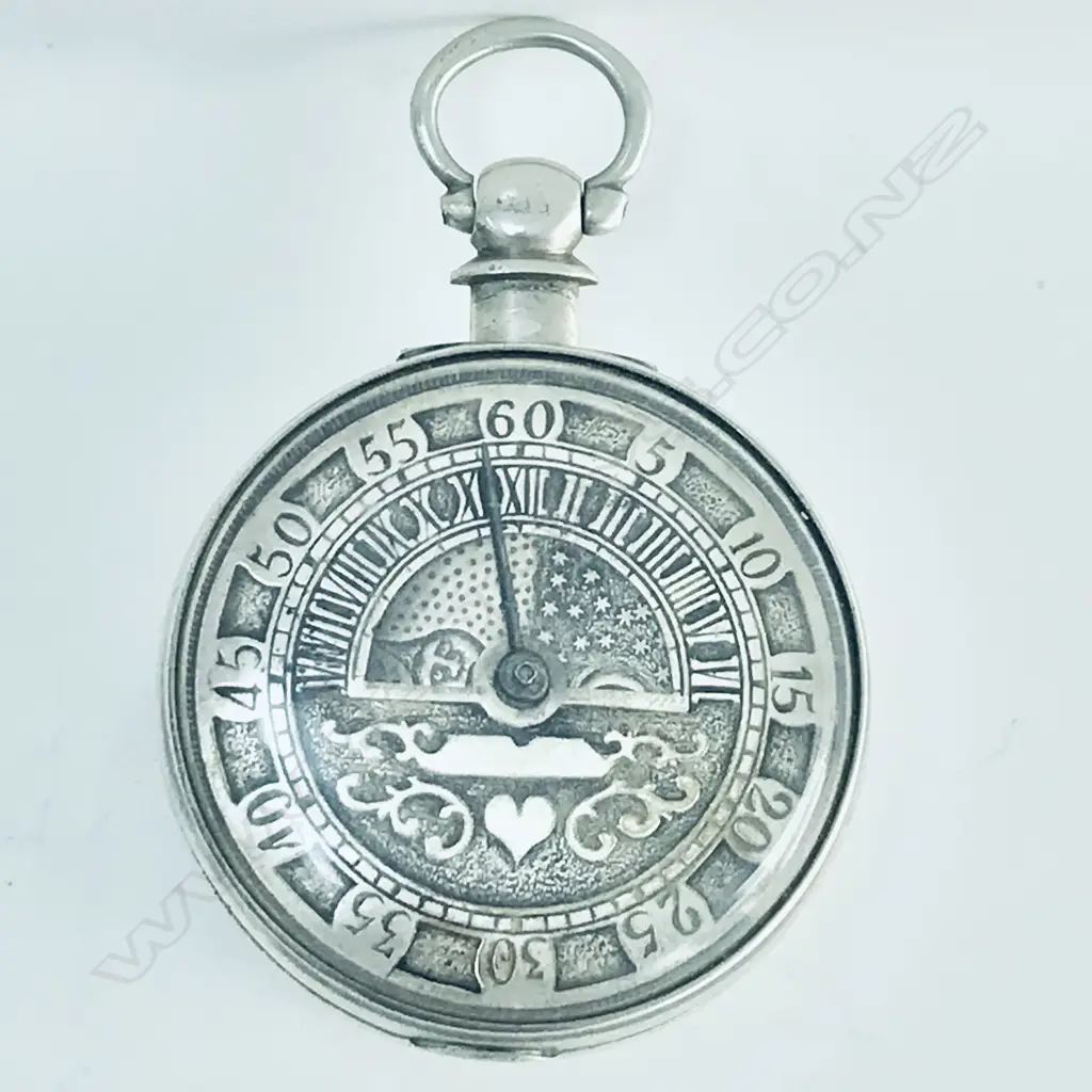 Rare day/night wandering-hour dial pocket watch in silver pair case, by Thomas Gibson, Berwick-on-Tweed, number 895. Image 1++