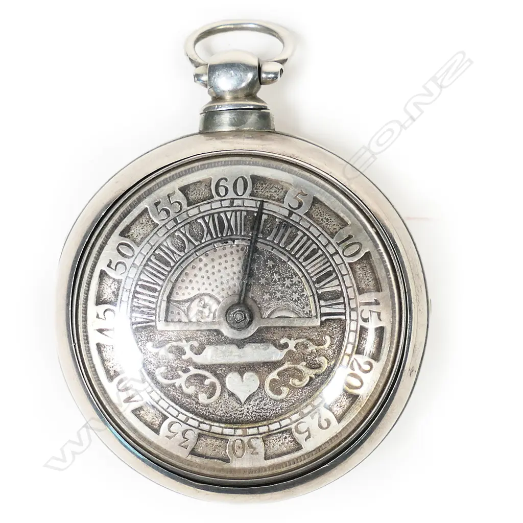 Rare day/night wandering-hour dial pocket watch in silver pair case, by Thomas Gibson, Berwick-on-Tweed, number 895. Image 1++