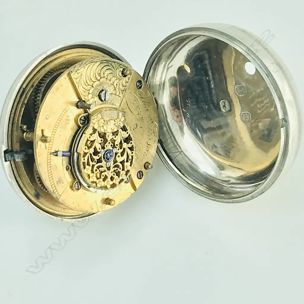 Rare day/night wandering-hour dial pocket watch in silver pair case, by Thomas Gibson, Berwick-on-Tweed, number 895. Image 1++