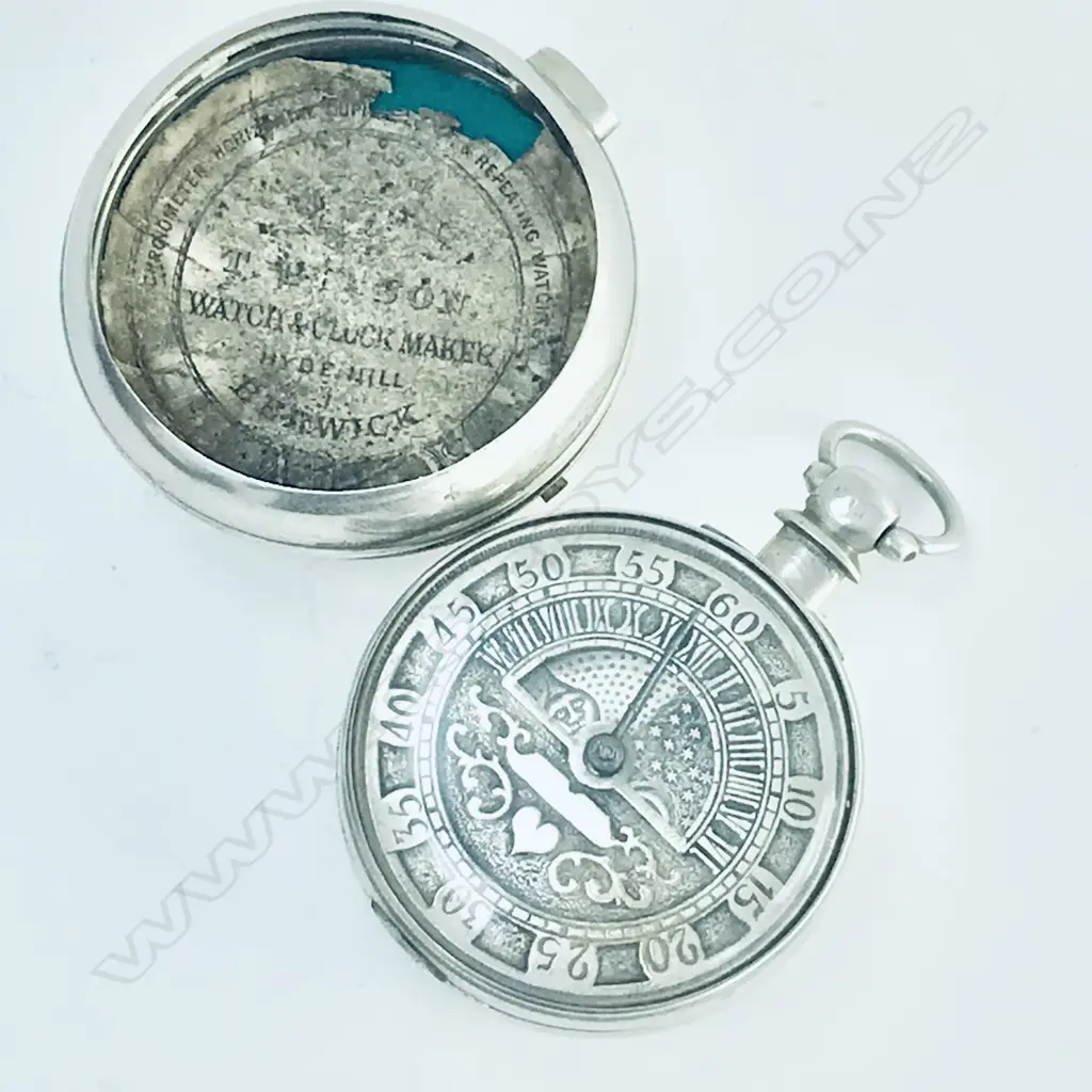 Rare day/night wandering-hour dial pocket watch in silver pair case, by Thomas Gibson, Berwick-on-Tweed, number 895. Image 1++