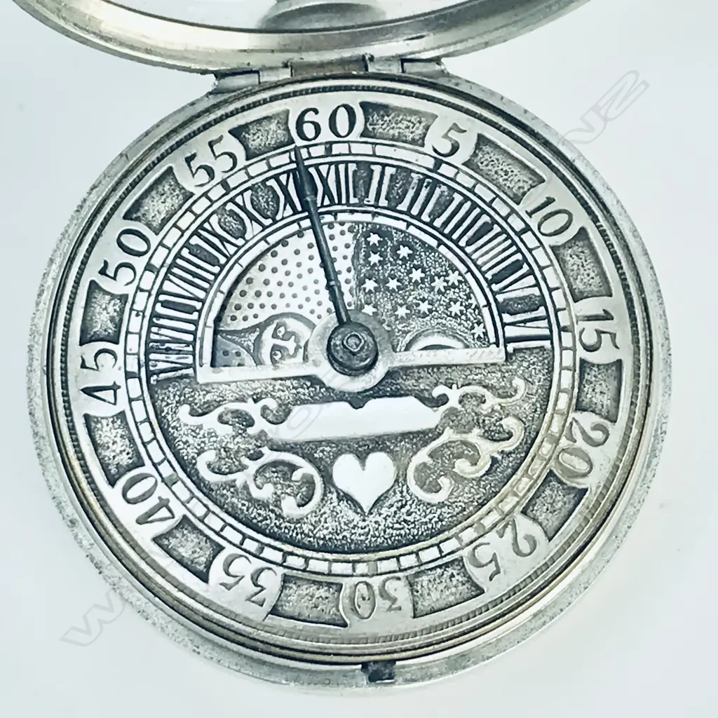 Rare day/night wandering-hour dial pocket watch in silver pair case, by Thomas Gibson, Berwick-on-Tweed, number 895. Image 1++