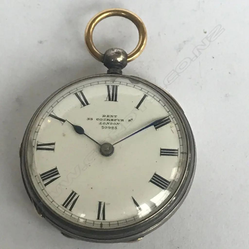 Victorian lady’s silver open face fob watch, by Dent, London, 30923, in original named Morocco box. Image 1++
