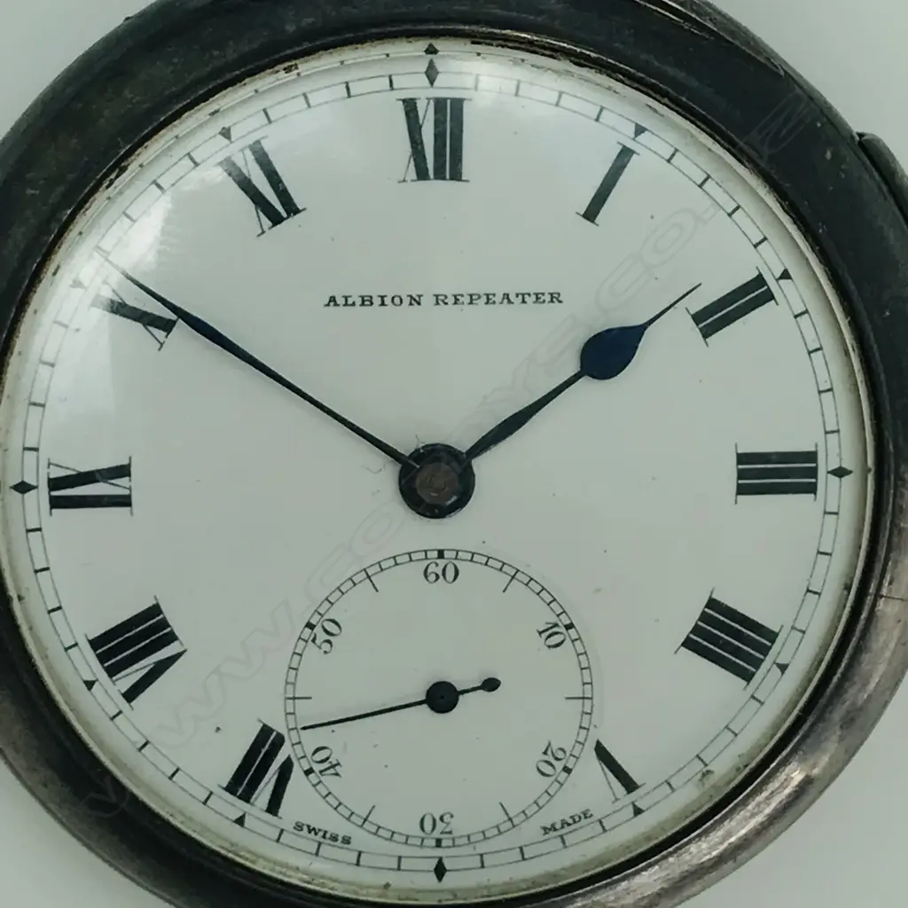 Swiss silver open face quarter repeater pocket watch with movement by Albert Lugin (pre-Lemania) Image 1++