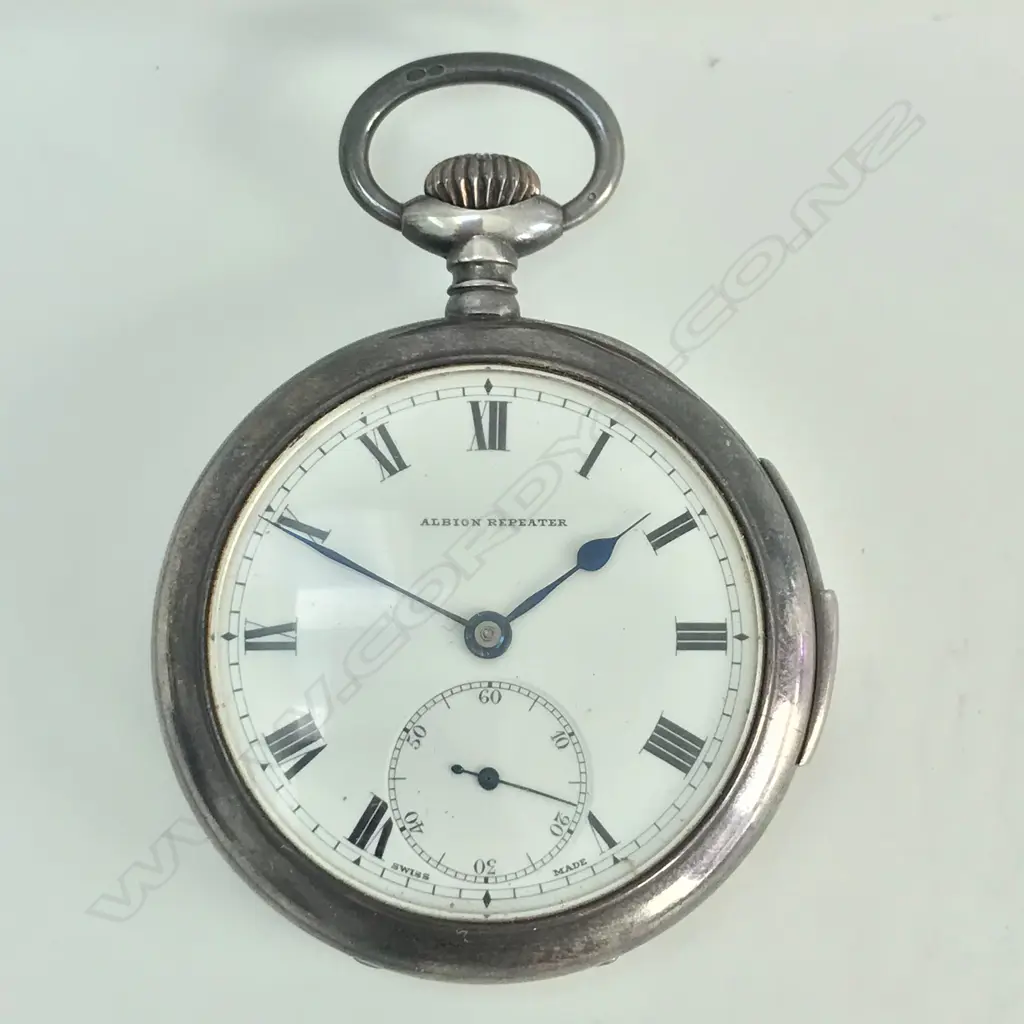 Swiss silver open face quarter repeater pocket watch with movement by Albert Lugin (pre-Lemania) Image 1++