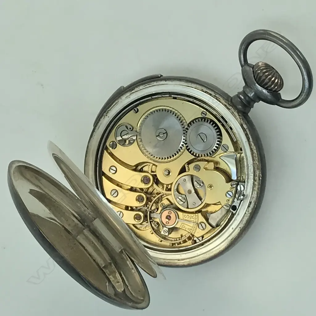 Swiss silver open face quarter repeater pocket watch with movement by Albert Lugin (pre-Lemania) Image 1++