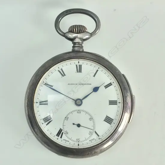 Swiss silver open face quarter repeater pocket watch with movement by Albert Lugin (pre-Lemania)