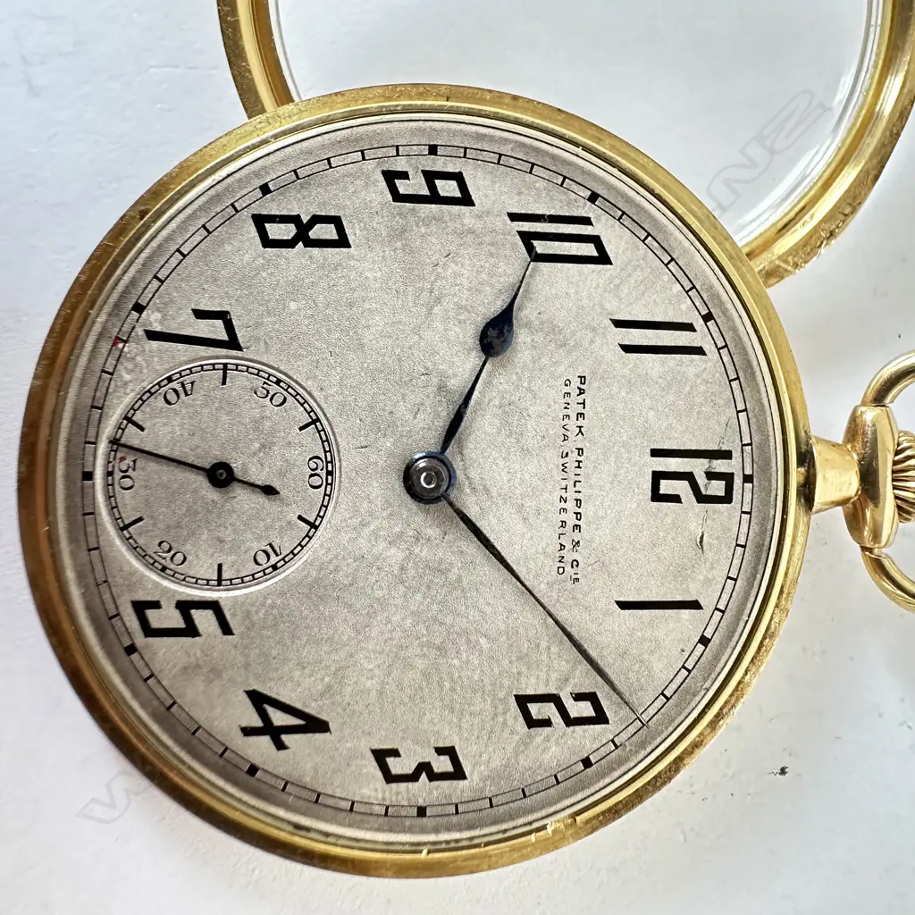 18ct gold, slim open face cased, dress pocket watch by Patek, Philippe & Co., number 806271, Image 1++