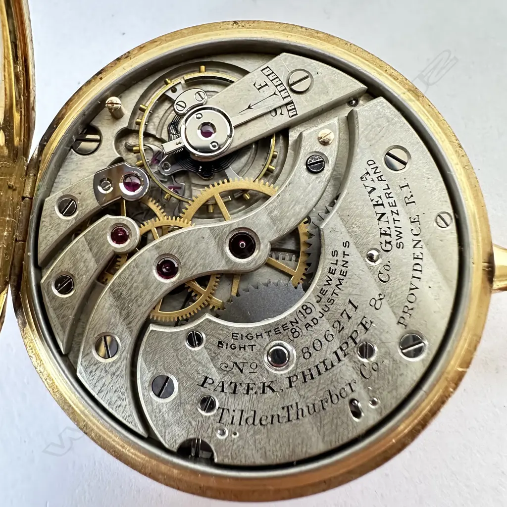 18ct gold, slim open face cased, dress pocket watch by Patek, Philippe & Co., number 806271, Image 1++