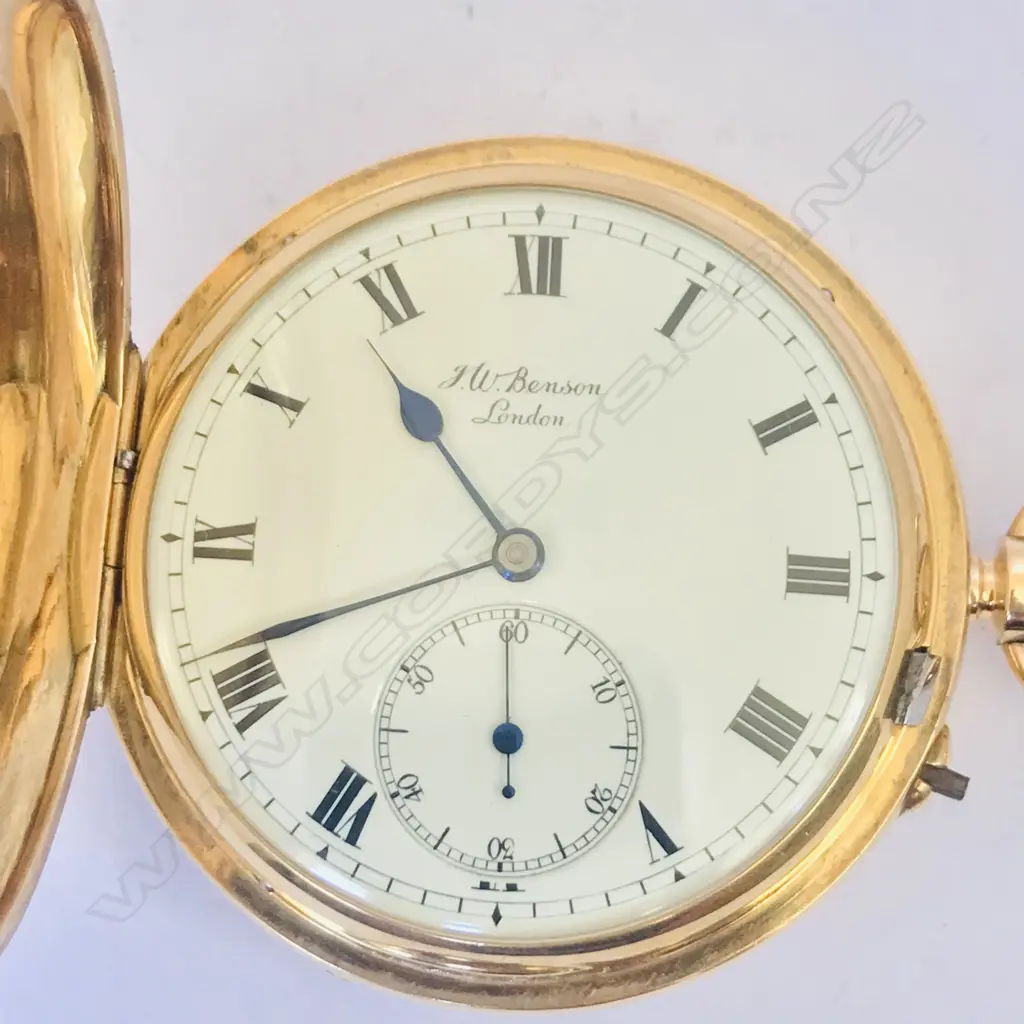 18ct gold hunter pocket watch, by J.W. Benson, London Image 1++