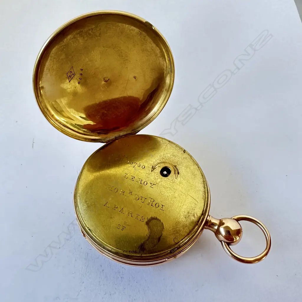 18ct gold open face drum case, verge pocket watch by Le Roy, Paris, number 10740, Image 1++