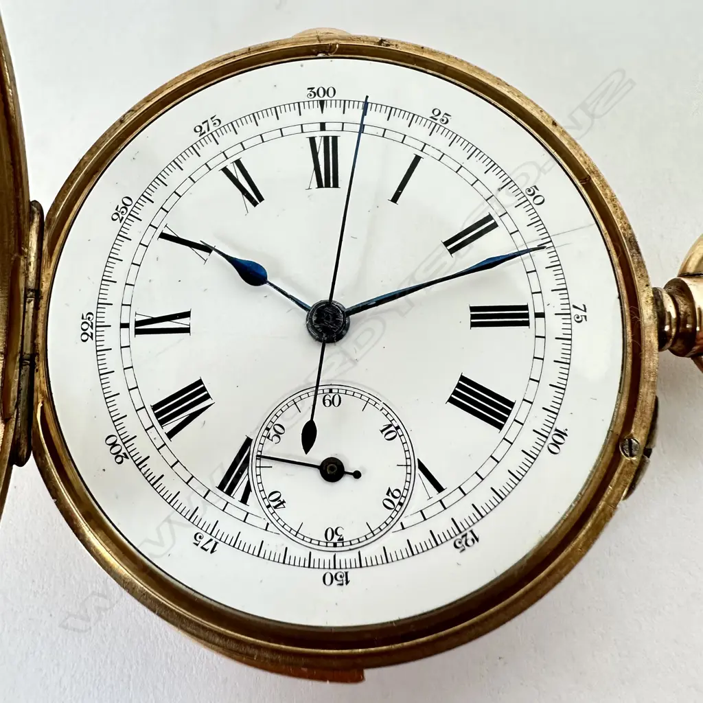Swiss 9ct open face, quarter repeater chronograph pocket watch, Image 1++