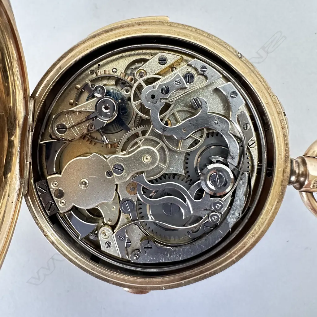 Swiss 9ct open face, quarter repeater chronograph pocket watch, Image 1++