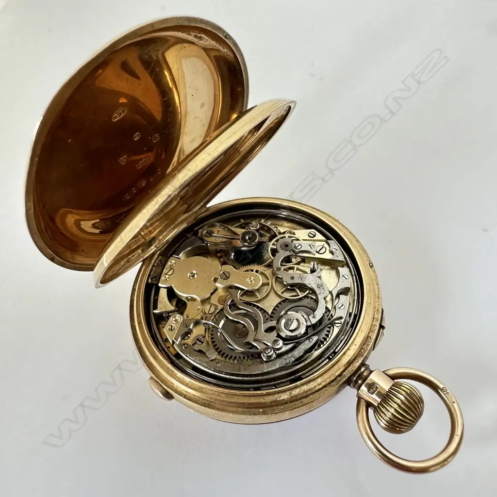 Swiss 9ct open face, quarter repeater chronograph pocket watch, Image 1++