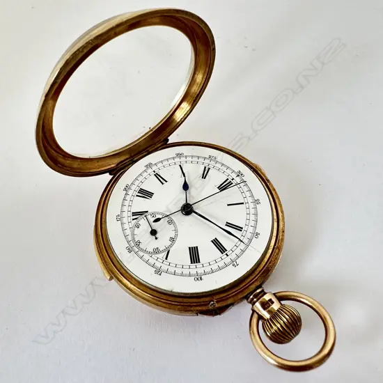 Swiss 9ct open face, quarter repeater chronograph pocket watch,