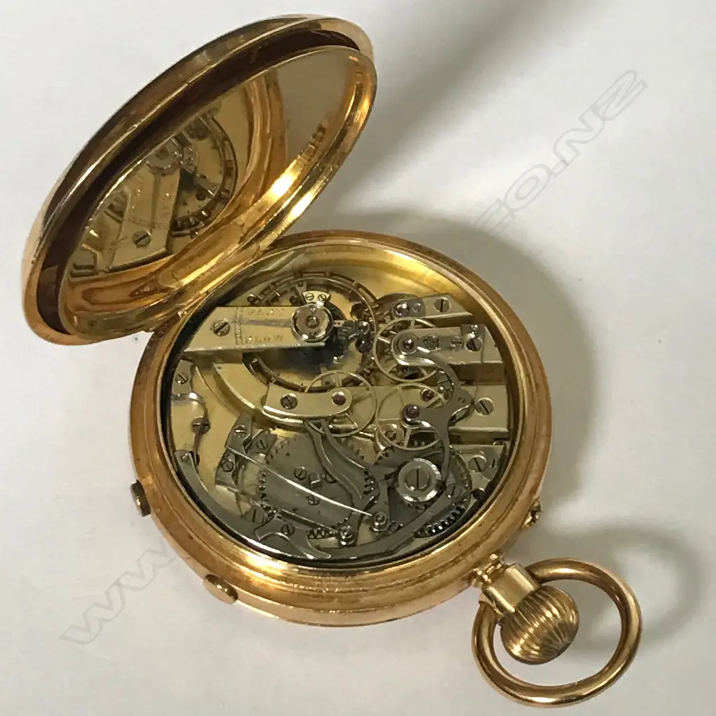 18ct gold hunter pocket watch - Swiss split seconds chronograph Image 1++