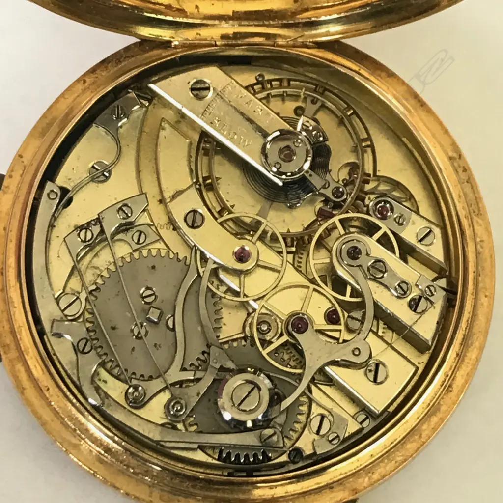18ct gold hunter pocket watch - Swiss split seconds chronograph Image 1++