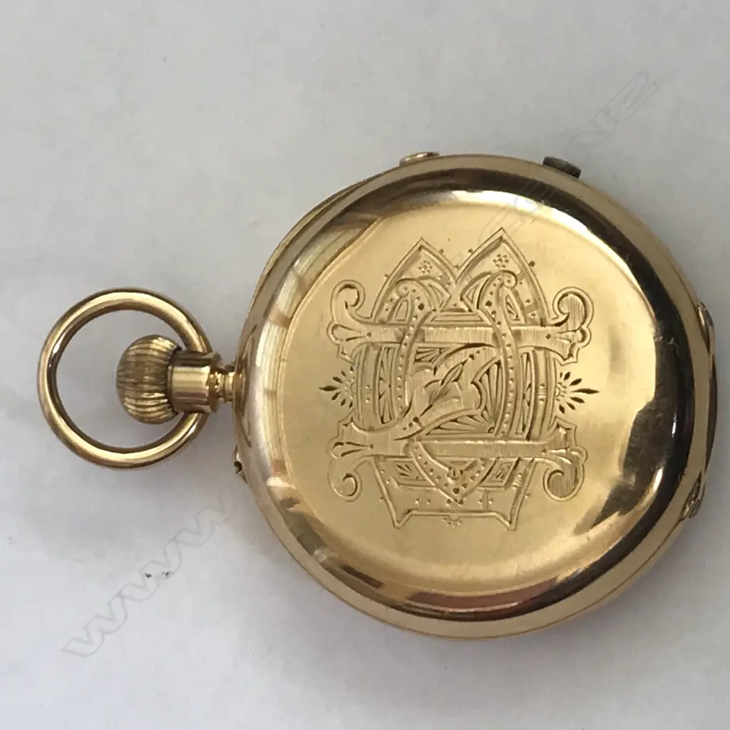 18ct gold hunter pocket watch - Swiss split seconds chronograph Image 1++