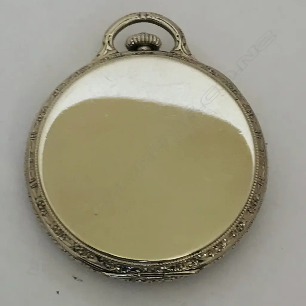 14ct white gold open face slim dress-style pocket watch, by Hamilton Watch Co, USA, c.1930, Image 1++
