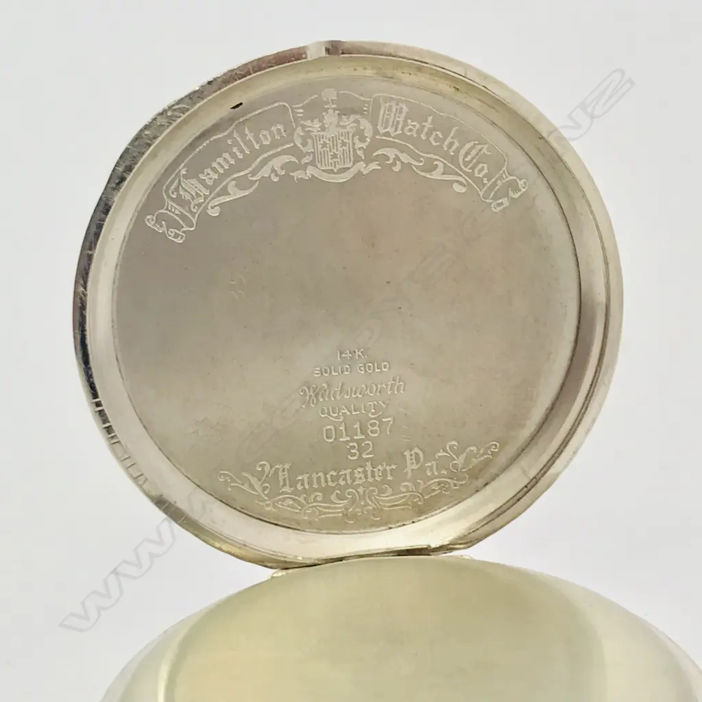 14ct white gold open face slim dress-style pocket watch, by Hamilton Watch Co, USA, c.1930, Image 1++
