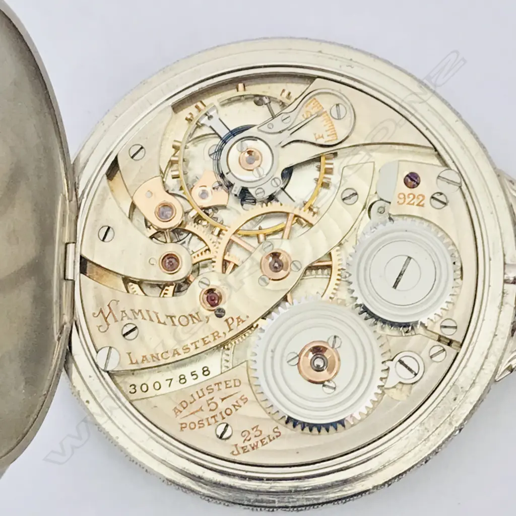 14ct white gold open face slim dress-style pocket watch, by Hamilton Watch Co, USA, c.1930, Image 1++
